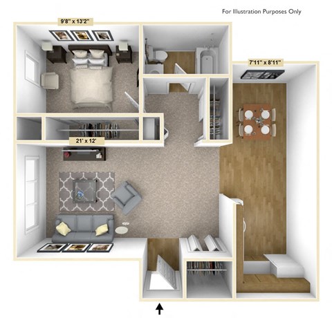 One Bedroom Downey Oak Extra Large